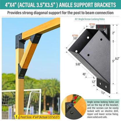 8Pcs 45 Degree Pergola Angle Support Brackets, 4x4 Wood Connector - size: 4"×4"-B