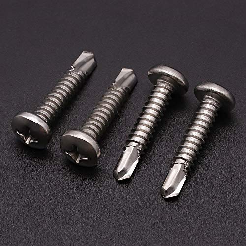 #6 x 3/4" (100 pcs) Pan Head Self Drilling Screws for Metal, Phillips Drive Self Tapping, Sheet Metal Tek Screws, 410 Stainless Steel, Full Thread, No Pre-drilled Needs - size: #6 x 3/4"
