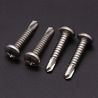 #8 x 1 (100 pcs) Pan Head Self Drilling Screws for Metal, Phillips Drive Self Tapping, Sheet Metal Tek Screws, 410 Stainless Steel, Full Thread, No Pre-drilled Needs - size: #8 x 1"