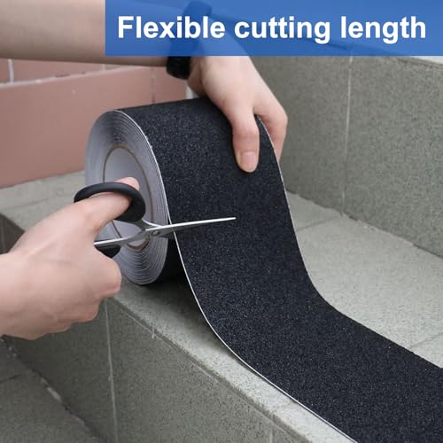 BOMEI PACK Black Anti Slip Tape, 4 Inch x 33 Foot Non-Slip Traction Grip Tape for Stairs, Waterproof Stair Treads Grip Non Slip, Non Skid Tape for Steps, Outdoor Black Grip Tape - size: 100mm