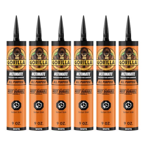 Gorilla Heavy Duty Ultimate Construction Adhesive, 9 Ounce Cartridge, White, (Pack of 6) - size: 6 - Pack