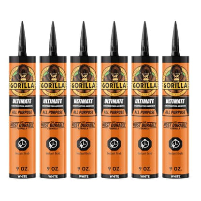 Gorilla Heavy Duty Ultimate Construction Adhesive, 9 Ounce Cartridge, White, (Pack of 6) - size: 6 - Pack