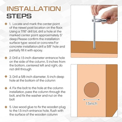 Shimeyao 2 Set Wood Newel Mounting Kit Newel Post Fastener Installation Kit for Residential and Commercial Installation, Anchors Post Directly to Wood or Concrete Floor