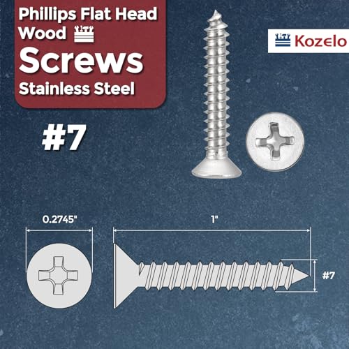 50pcs Phillips Wood Screws #7x1 304 Stainless Steel Silver - color: Silver, size: #7x1"