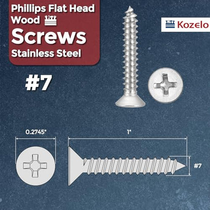50pcs Phillips Wood Screws #7x1 304 Stainless Steel Silver - color: Silver, size: #7x1"