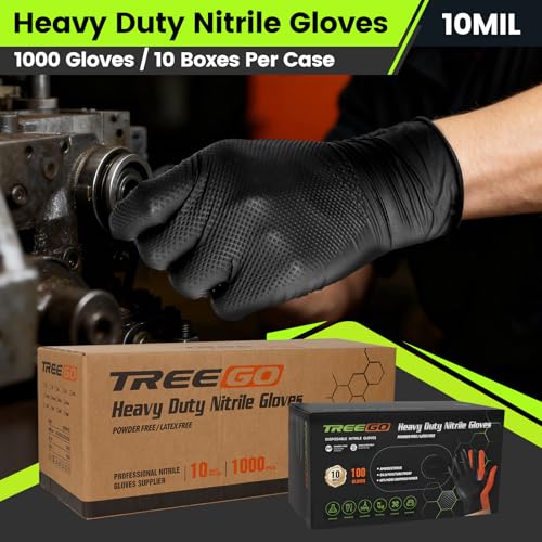 TREEGO Black 10 Mil Diamond Grip Nitrile Gloves Case, Medium, 1000 Count - color: 1000 Black, size: Medium