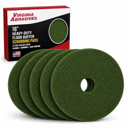 Green Floor Maintenance Pads, Deep Cleaning & Light Stripping, 16" - 5 Pack - size: 16"