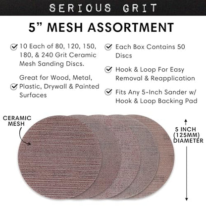 Serious Grit - 5-Inch Ceramic Mesh Discs - P80-240 Assortment - 50 Pack - style: Mixed Grit