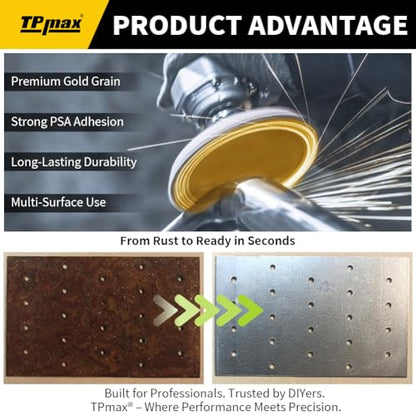TPmax 6-Inch 80-Grit Gold PSA Sanding Discs, 40 Pack – Pro-Grade Self-Adhesive Stickyback Sandpaper with Quick-Release Tabs for DA Sander, Medium-Coarse Automotive/Wood/Metal Sanding - style: 80 Grit