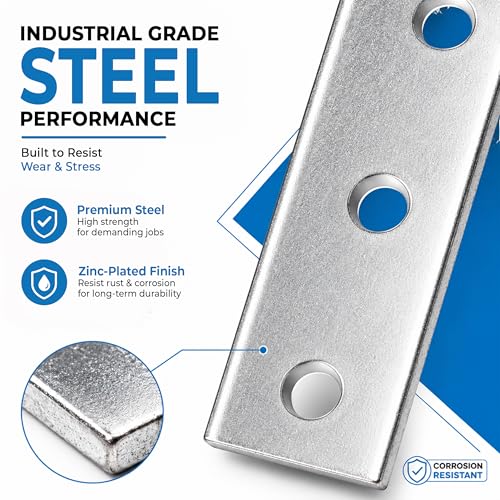 OHLECTRIC (5 Pack) 4-Hole Joist Splice Plates – Premium Zinc Electroplated Steel | 1-5/8" x 1/4", 9/16" Holes – Heavy-Duty Brackets for Wood, Metal, Framing & Furniture Repair - style: 4 Hole Splice Plate