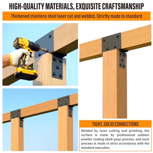 2pc 4x6 (Actual 3.5"x5.5") Post Cap Tie Bracket, Stainless Steel Wood Beam Support Bracket, for Gazebos, Patio Decks, and Porches Wood Post to Beam Support (Dark Ggray) - size: 4"x6"(Actual3.5"x5.5")