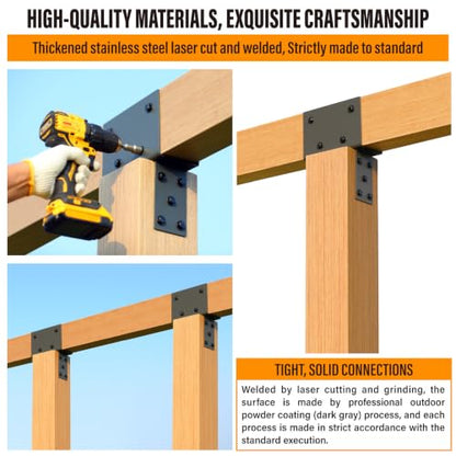 2pc 4x6 (Actual 3.5"x5.5") Post Cap Tie Bracket, Stainless Steel Wood Beam Support Bracket, for Gazebos, Patio Decks, and Porches Wood Post to Beam Support (Dark Ggray) - size: 4"x6"(Actual3.5"x5.5")