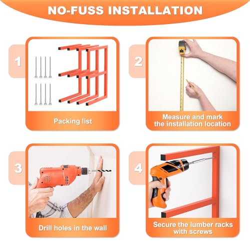 Ultrawall Lumber Storage Rack, Wall Mount Wood Storage Racks - color: Orange