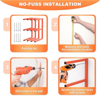 Ultrawall Lumber Storage Rack, Wall Mount Wood Storage Racks - color: Orange