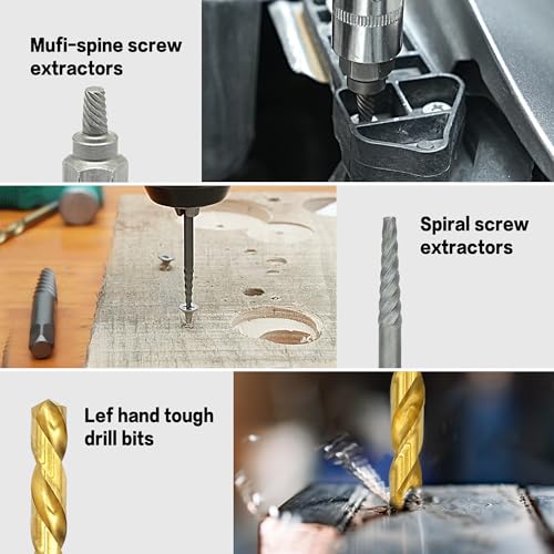 GMTOOLS 35-Piece Helical Screw Puller Bolt Puller Kit, Easy Removal Kit with Left Hand Drill Bit Multi-spline Puller for Stripping Damaged, Studs, Rusty, Fillet Bolts, Nuts and Screws Screw Remover