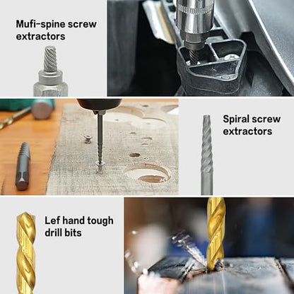 GMTOOLS 35-Piece Helical Screw Puller Bolt Puller Kit, Easy Removal Kit with Left Hand Drill Bit Multi-spline Puller for Stripping Damaged, Studs, Rusty, Fillet Bolts, Nuts and Screws Screw Remover