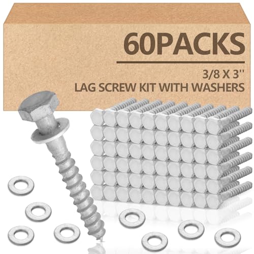 Tandefio 60 Pack 3/8'' x 3'' Lag Screw Bolts with Washer Galvanized - size: 3/8'' x 3''