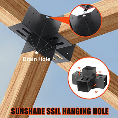 2 Pcs 4"x 4" Pergola Brackets(Actual Fit : 3.6“x3.6“) Post - size: 4-Way 4x4 Inch