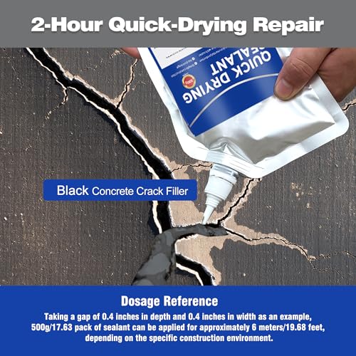 Concrete Crack Filler and Sealant, Quick Drying High Elasticity Cement Crack Filler, Waterproof Repair, Self-Leveling Concrete Slab Repair for Driveway, Patio (Black, 35.27 OZ) - color: Black, size: 35.27 OZ