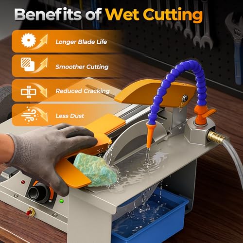 350W Lapidary Saw Benchtop Cutting&Engraving Machine,Variable Speed 0-10000 RPM with Water Cooling,Complete Kit for Wood Acrylic Stone Metal,Includes Diamond Blades,Flex Shaft,Polishing Wheels - color: Yellow