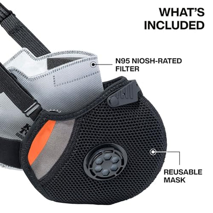 Klein Tools 60506 N95 Reusable Face Mask with Replaceable Filter, NIOSH Approved, Adjustable Head Straps, Hand Washable, Anti-Fogging