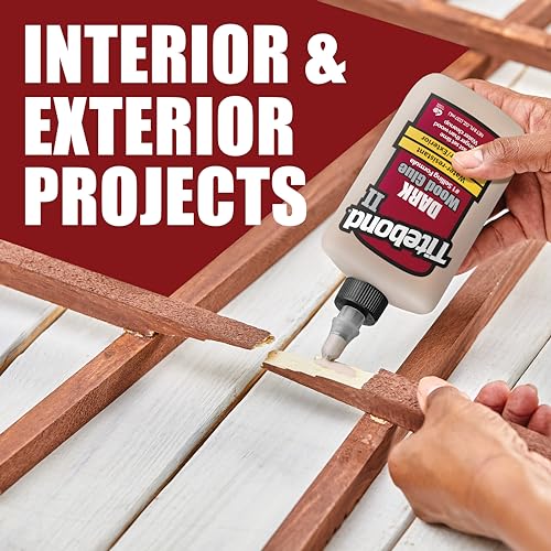 Titebond II Dark Wood Glue 16 Oz. – Water-Resistant Brown Adhesive for Interior/Exterior Use, Strong Fast-Set Formula, Easy Water Cleanup – 3706