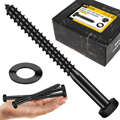 Mywish (25Sets) 1/2" x 5" Lag Bolts, 304 Stainless Steel 1/2 inch Lag Screws Bolts for Wood, Heavy Duty Hex Head with Flat Washers Bolt Kit, Black Oxided - size: 1/2 x 5"