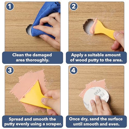 Bates- Wood Filler Putty Repair Kit, 9.87 Ounce, 2 Scrapers, 2 Sandpapers, Mahogany Wood Putty Filler Paintable & Stainable for Cracks, Holes and Defects in Wooden Furniture - color: Pink