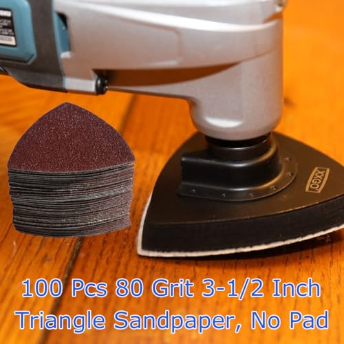 XXGO 100 Pcs 80 Grits 3-1/2 Inch 90mm Triangle Sanding Pads for Multitool - size: 3-1/2 Inch 80 Grit - 100 Pcs