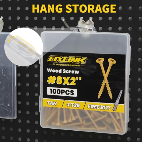 Wood Screws 2 inch, 100PCS, FIXLINK #8 x 2 Deck Screws, Tan - color: Tan, size: #8 x 2"