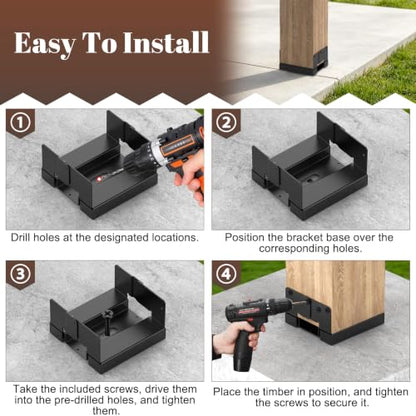 10 Pack 6x6 Post Base for Concrete, Post Anchor Base, Black - size: 10 Pack Black