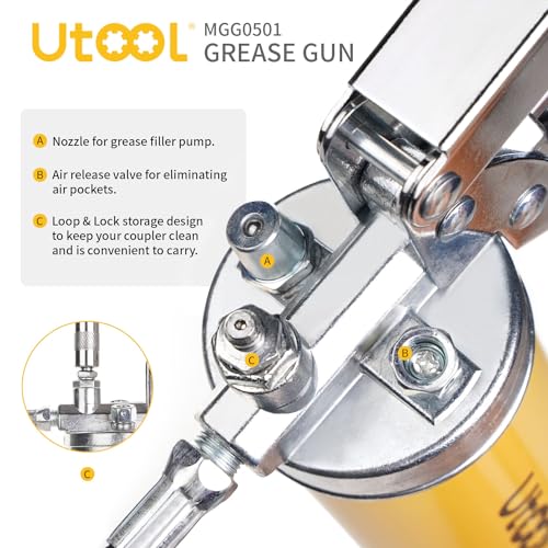 UTOOL 8000 PSI Heavy Duty Pistol Grip Grease Gun Kit, 14 oz Capacity - size: 4PCS