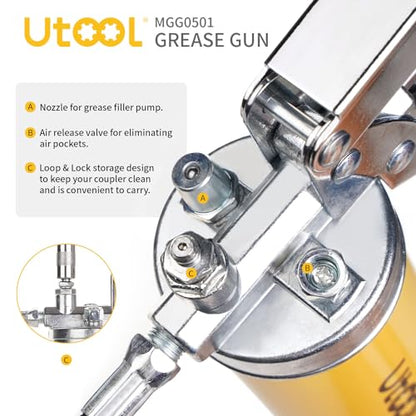 UTOOL 8000 PSI Heavy Duty Pistol Grip Grease Gun Kit, 14 oz Capacity - size: 4PCS
