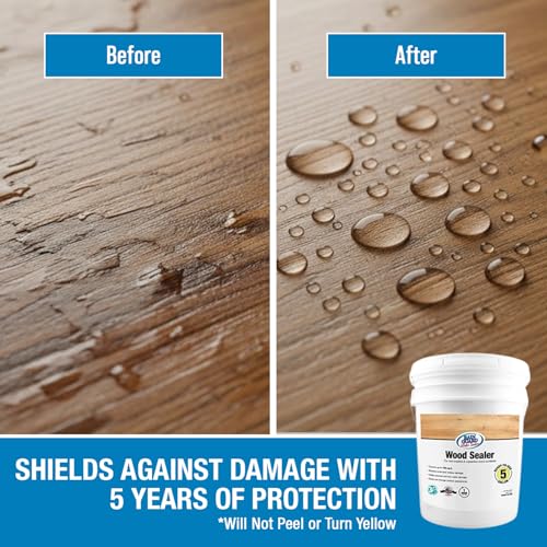 Rainguard Water Sealers Wood Sealer, Penetrating Protection Against Water Damage, Rotting, and Stains, for All Wood Surfaces, Silane/Siloxane Waterproofer, Natural Finish, Ready to Use, 5 Gallons - size: 5 Gallons