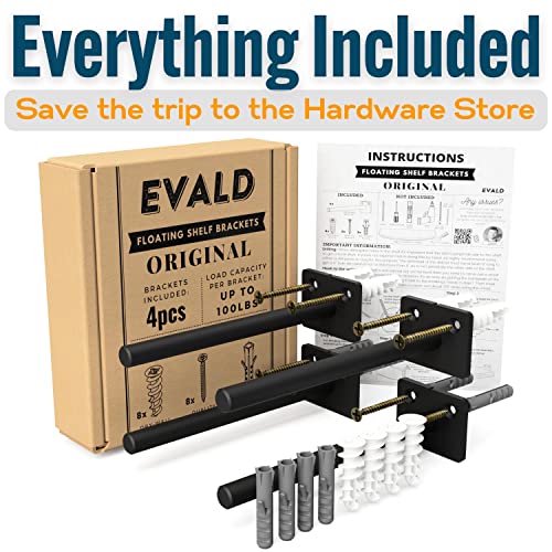 EVALD 6 Inch Floating Shelf Brackets with Screws & Anchors, Hidden Shelf Brackets for Floating Shelves, Floating Shelf Mount, Shelf Brackets & Supports - size: 6 Inch, style: 4 Pack Standard