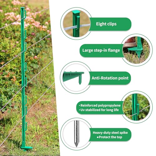 50PCS 48" Plastic Step-in Electric Fence Posts with Clips, Green - color: Green-50PCS