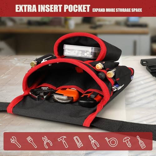 Magnetic Tool Belt for Men, 26 Pockets Heavy Duty Nail Tool Pouch Dad Gift - color: Red