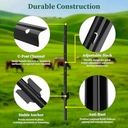 Metal Fence Posts Heavy Duty U-Post Stakes for Wire Fencing, 6 FT Black - color: Black, size: 6FT-10P