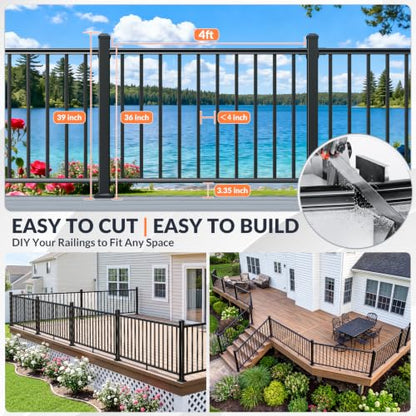 Egadis 4 Pack 36 in x 4 ft Modular Aluminum Porch and Deck Railing Kit - color: Level 4ft - 4Panel 4Post