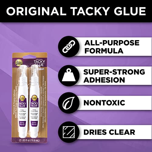 Aleene's Original Tacky Glue Pen, Precision Tip Application, All Purpose Adhesive, Perfect for Crafts and DIY Projects, Dries Fast and Clear, .63 fl oz 2-Pack