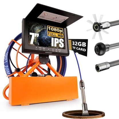 KCpayn 100FT Sewer Camera 7" Screen 1080P HD Pipe Inspection Borescope - size: 100FT/30m/7"
