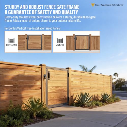 3x3FT Fence Gate Frame Kit 201 Stainless Steel Heavy Duty Garden Gates Anti-Sag Backyard Front Gate Reinforcement Hardware, Left/Right Mount (No Wood Planks Included) - color: W3xH3ft