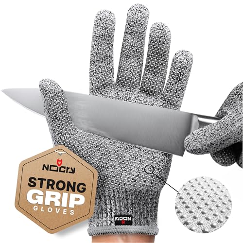 NoCry Cut Resistant Gloves With Grip Microdots — Food Grade Cutting Glove - color: Grip Dots (Grey), size: Large, style: 1 Pack