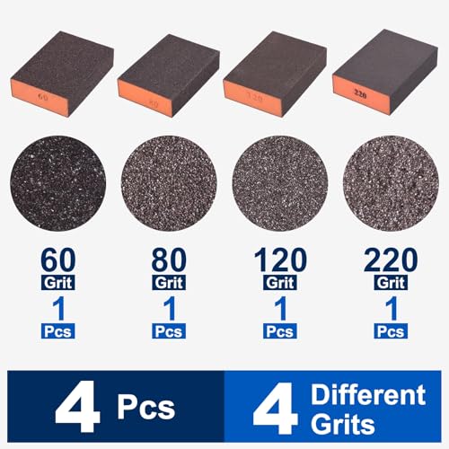 4Pcs 60/80/120/220Grit Sanding Sponges, Wet Dry Sanding Blocks - size: 60/80/120/220Grit