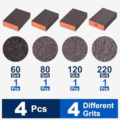 4Pcs 60/80/120/220Grit Sanding Sponges, Wet Dry Sanding Blocks - size: 60/80/120/220Grit