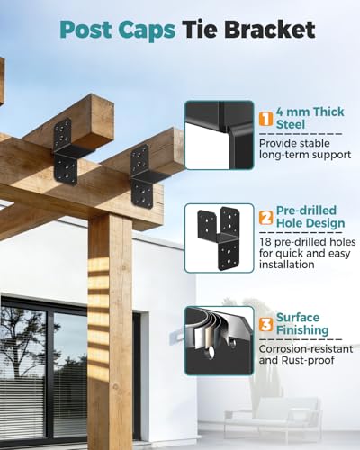 4×4 Pergola Post Bracket Kit, Joist Anchor Connector Black 4-Pack - color: Black-4 Pcs