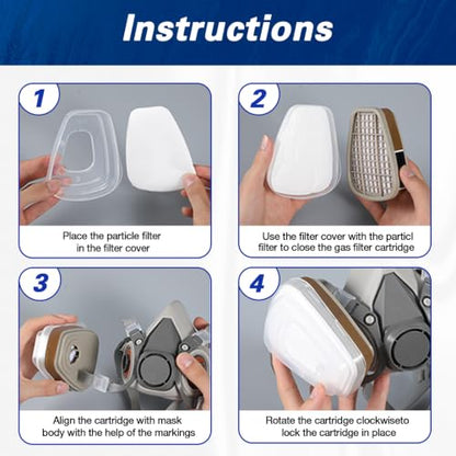 Half Face Respirator Mask with Goggles, Replaceable Filter