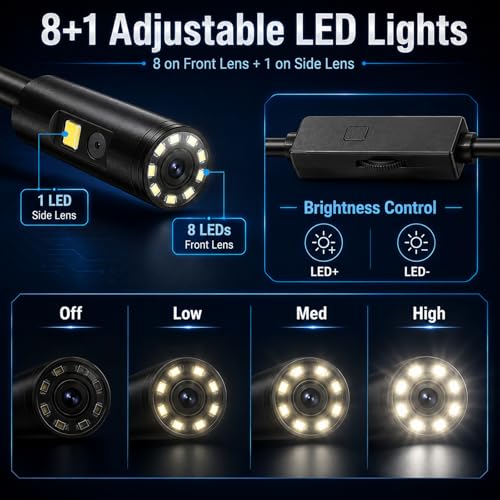Endoscope Camera with Light 1920P HD Borescope Inspection Camera for Android & iPhone, Semi-Rigid Snake Cable with 8 LEDs, Waterproof for Sewer Pipe Automotive Inspection (Dual Lens 5m/16.4FT) - size: 5m / 16.4FT
