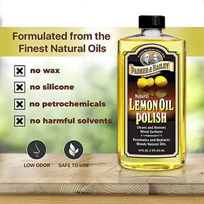 Parker & Bailey Woodcare Oil Polish Kit – Lemon Oil & Orange Oil Furniture Cleaner & Wood Restorer – Natural Wood Polish for Tables, Cabinets & Furniture Shine Bundle