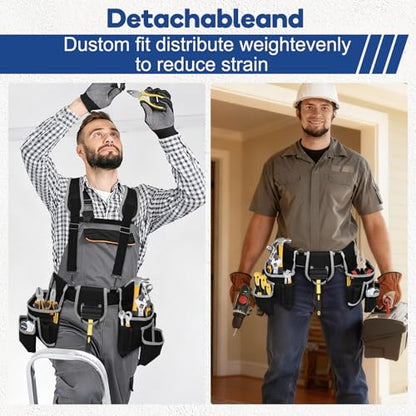 Tool belts for men - multi-functional detachable adjustable tool belt with shoulder strap magnetic wristband set, suitable for electricians and carpenters。 (black and gray) - color: Black and Gray